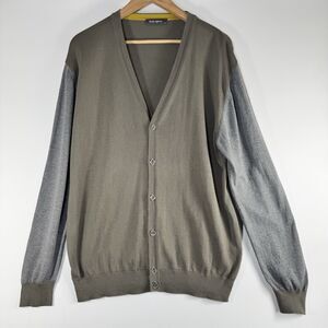 Emile Lafaurie Men XL Cardigan Sweater Made in Italy Olive Green Gray Colorblock